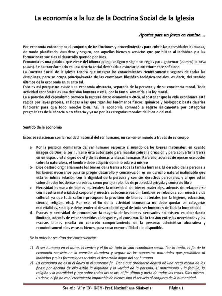 La Economía A La Luz de La Doctrina Social de La Iglesia | PDF | Bienes ...