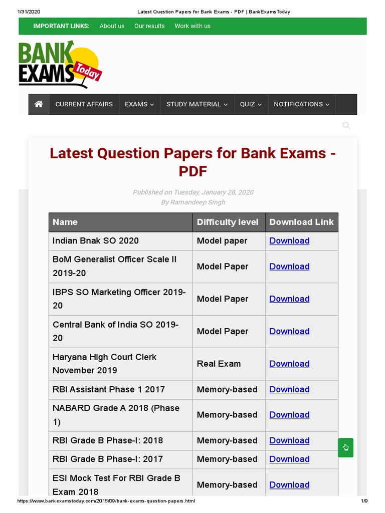 Latest Question Papers For Bank Exams - PDF - BankExamsToday | PDF ...