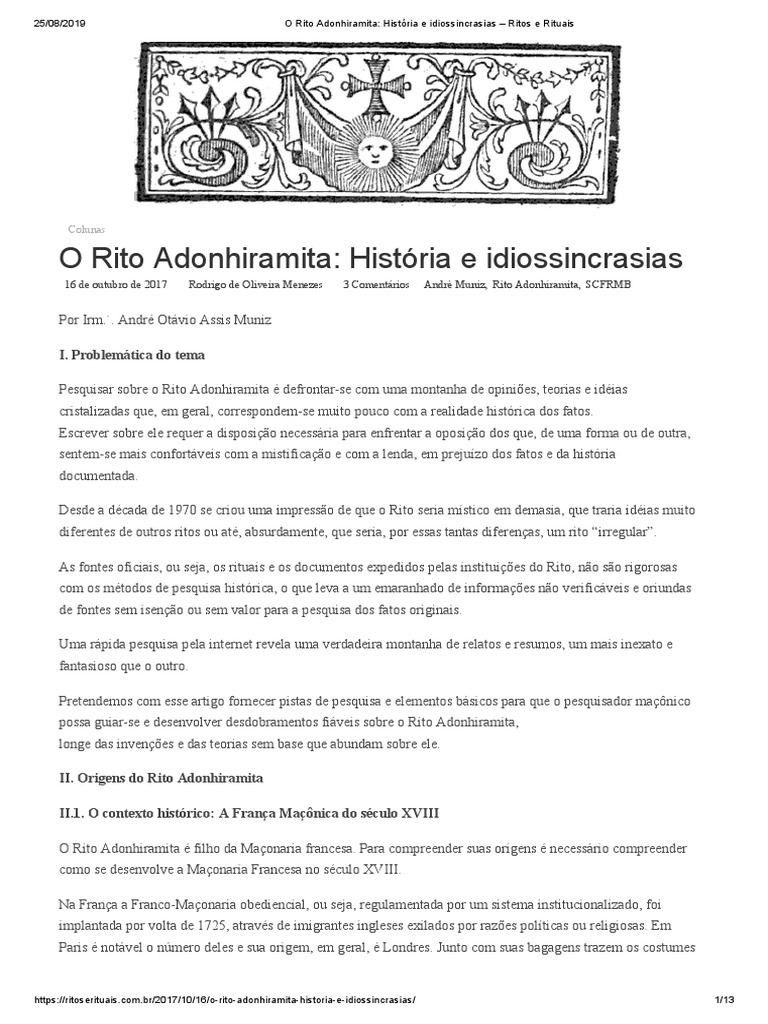 O Rito Adonhiramita - História e Idiossincrasias - Ritos e Rituais PDF ...