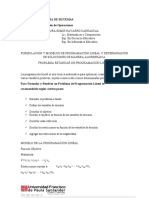 Formulación y Modelos de Programación Lineal y Determinación de Soluciones de Manera Algrebraica.
