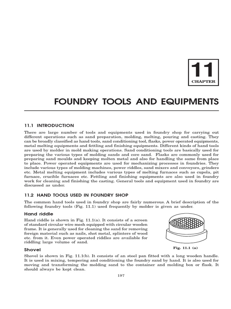 Foundry Tools and Equipments Fig. 11.1 (A) PDF Foundry Casting