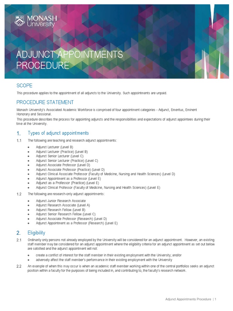 Adjunct Appointments Procedure Pdf Lecturer Professor