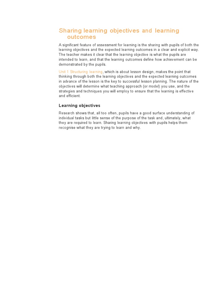 Sharing Learning Objectives and Learning PDF Design Learning