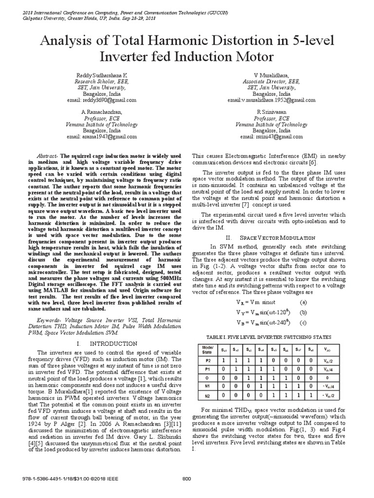 THD Analysis in 5-Level Inverter Motor | PDF | Power Inverter | Force