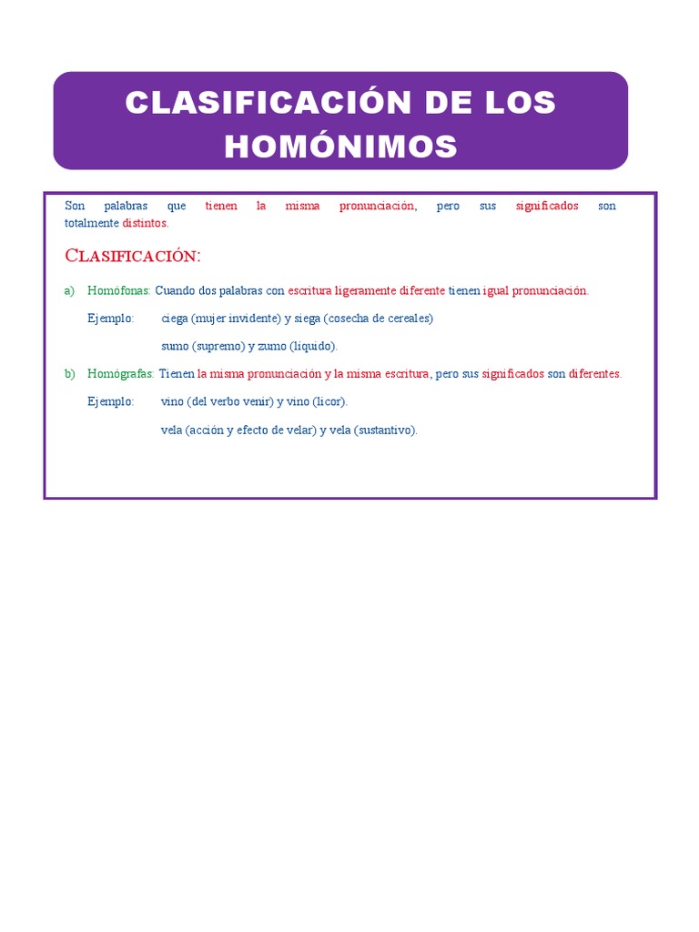 Clasificación de Homónimos: Tipos y Ejemplos | PDF | Finanzas y dinero