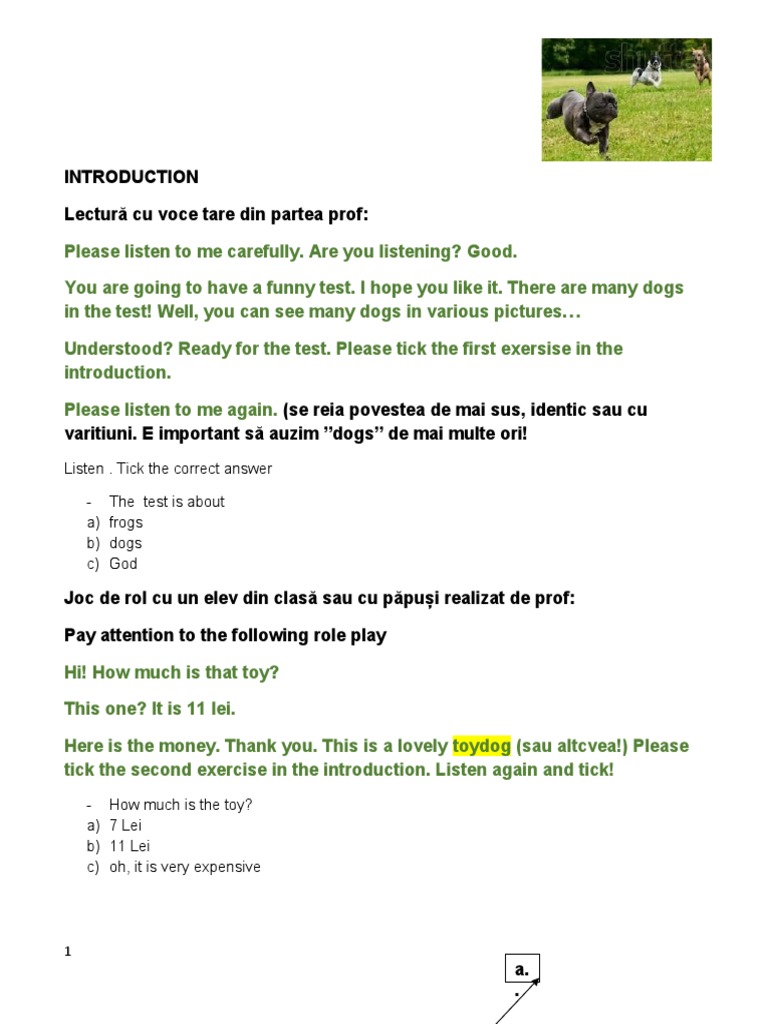 Listen - Tick The Correct Answer - The Test Is About A) Frogs B) Dogs C ...