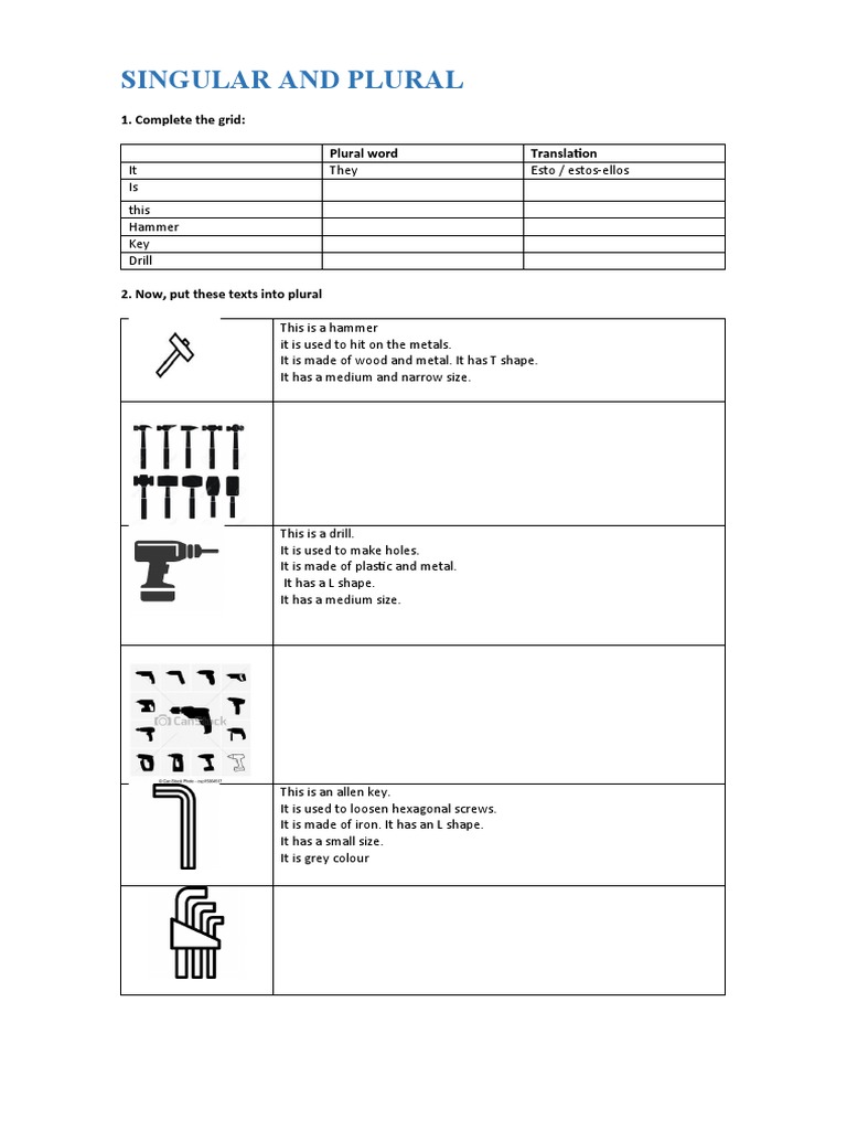 SINGULAR AND PLURAL Tools