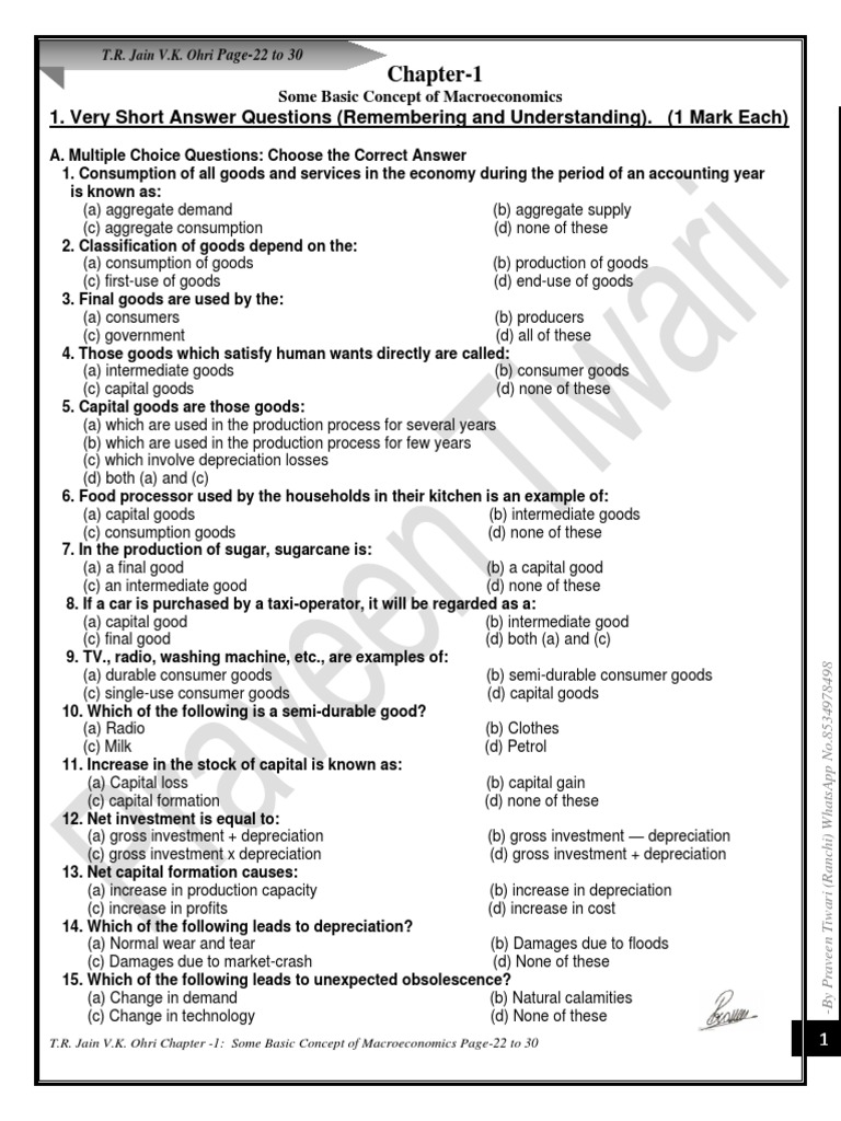 Macroeconomics Class 12 Circular Flow Of Income Mcq Cbse Pdf Capital Formation Consumption Of Fixed Capital