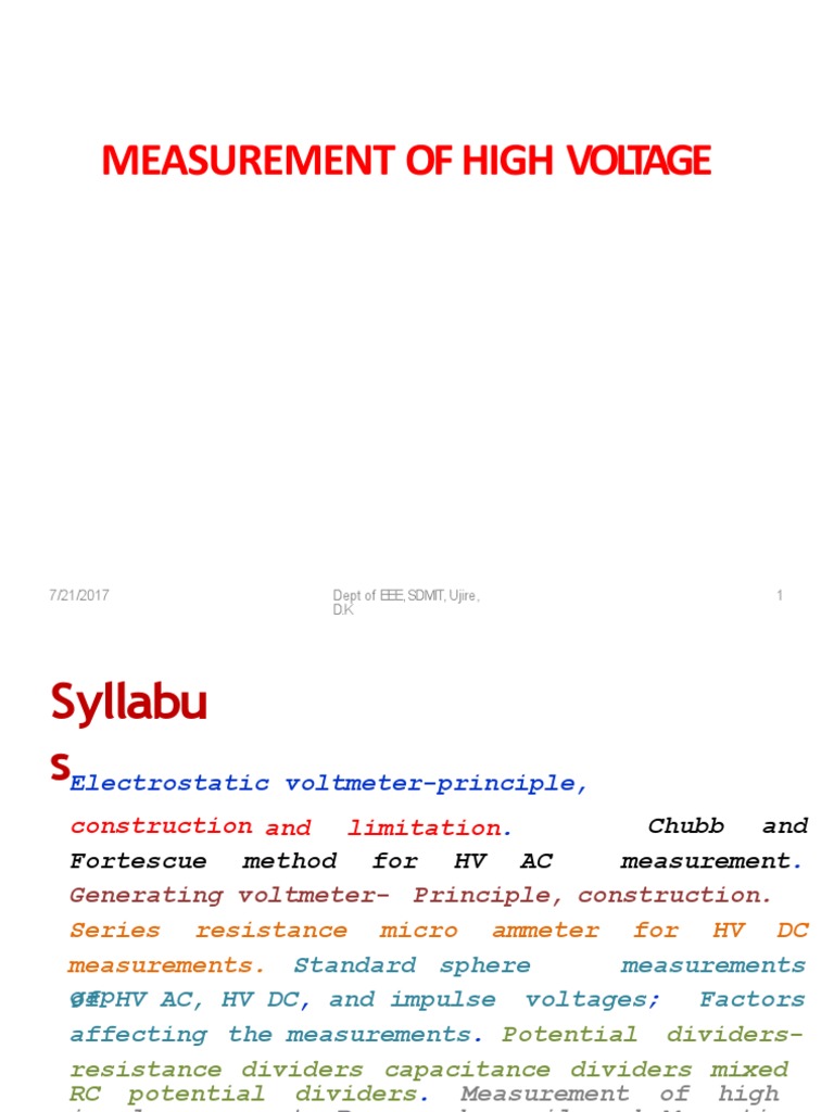 High Voltage Measurement Techniques | PDF | Electrostatics | Voltage