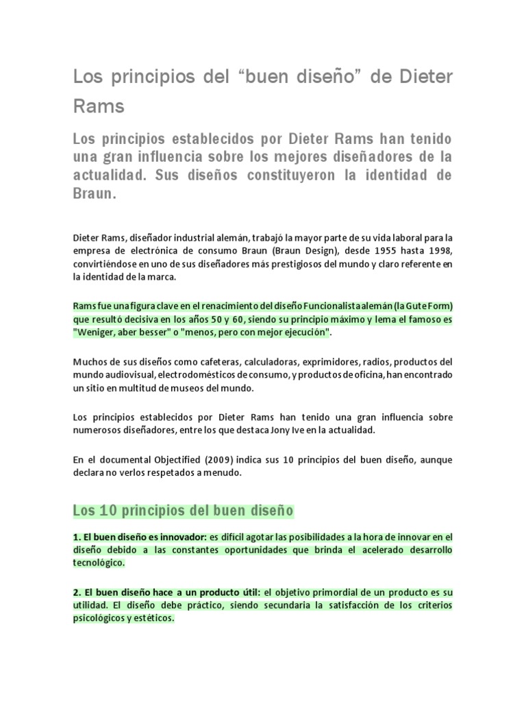10 Principios del Buen Diseño de Rams | PDF | Science | Ciencia y ...