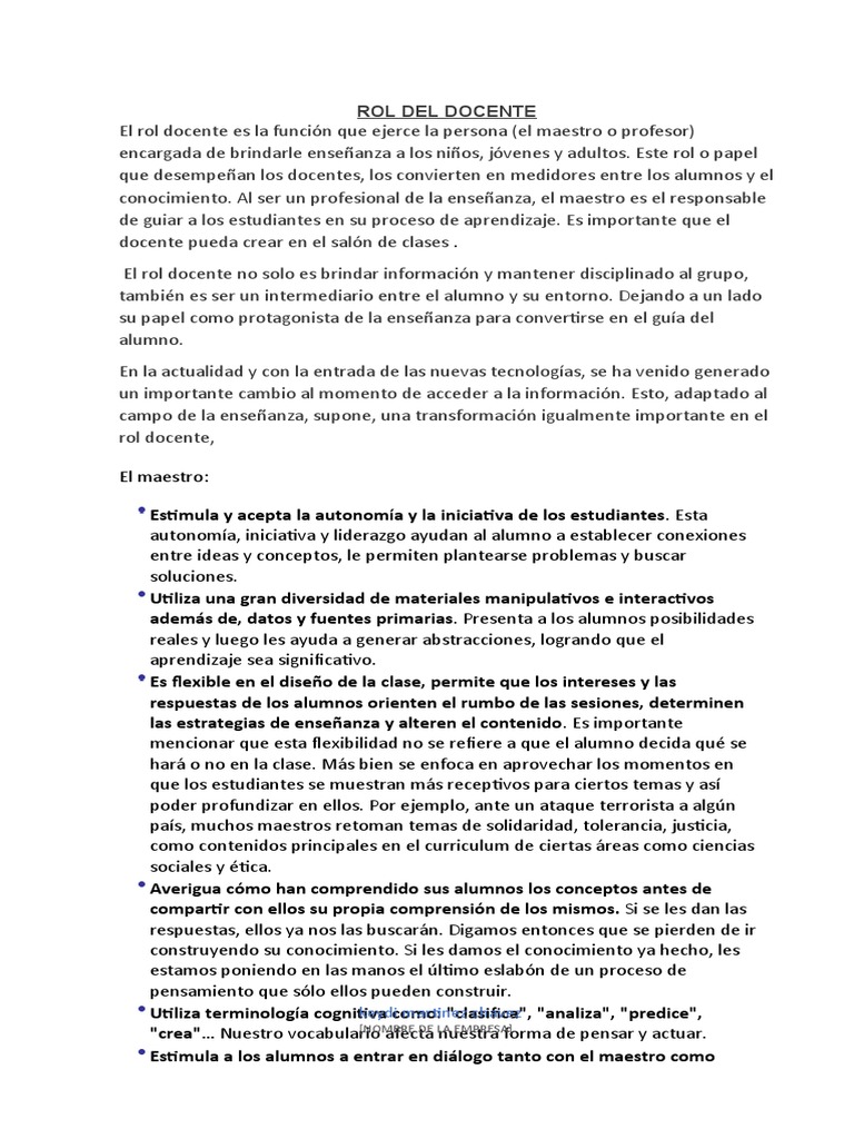 El Rol del Docente en el Aprendizaje | PDF | Maestros | Aprendizaje