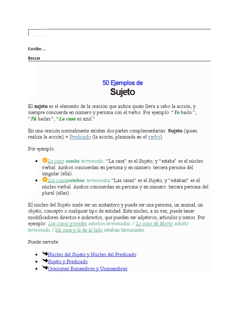 Ejemplo Del Sujeto | PDF | Asunto (gramática) | Numero Gramatical