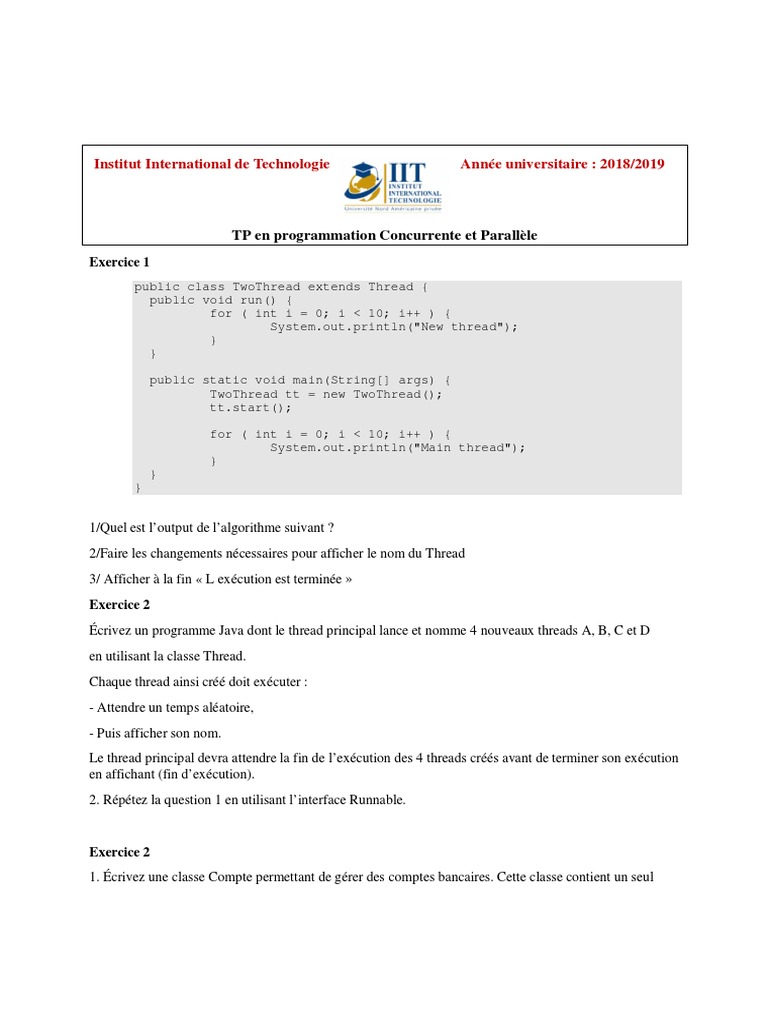TP Programmation Concurrente en Java | PDF | Thread (informatique ...
