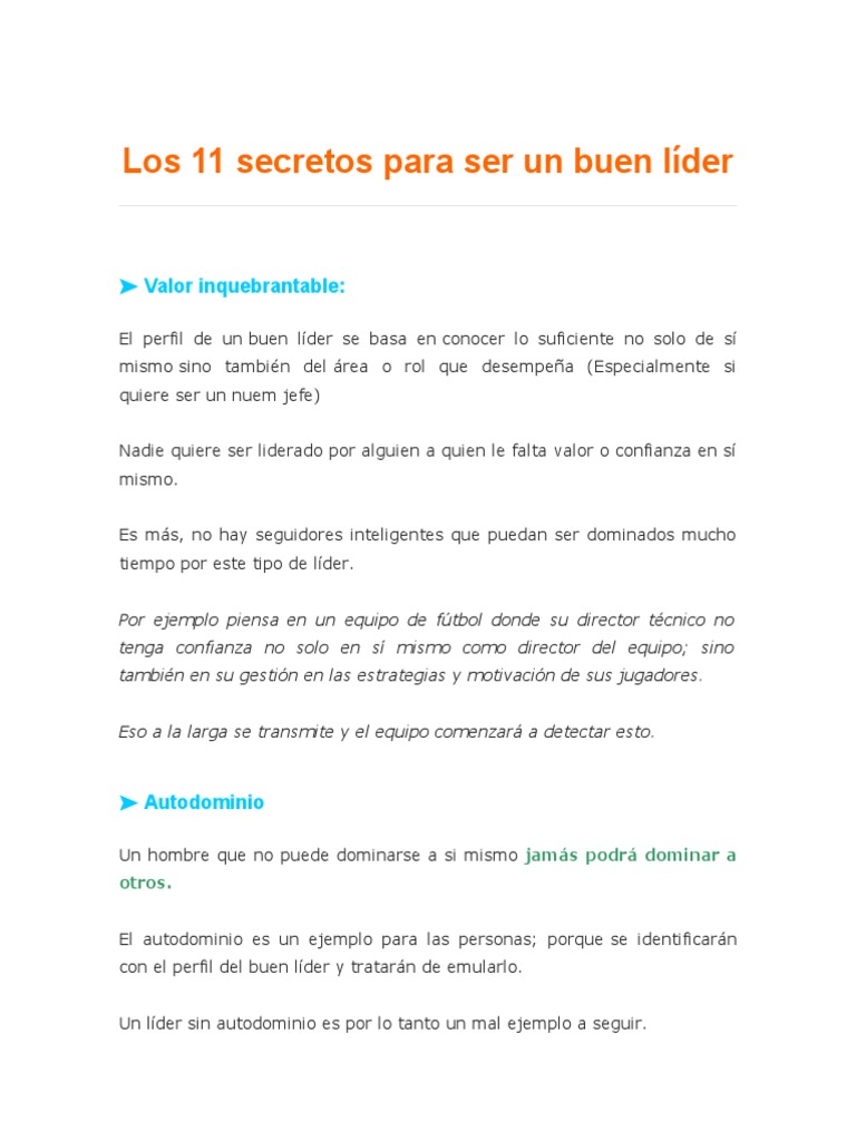 Los 11 Secretos para Ser Un Buen Lider | PDF | Temor | Liderazgo