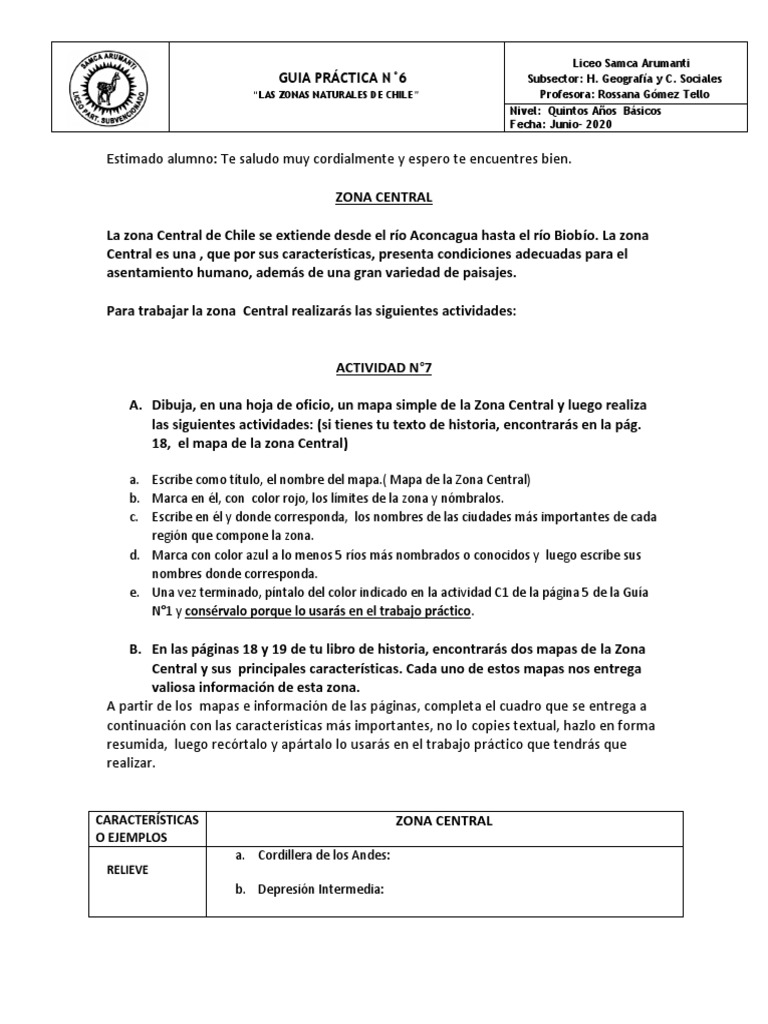 Guía N 6 Historia 5 Basico Descargar Gratis Pdf Chile Geografía