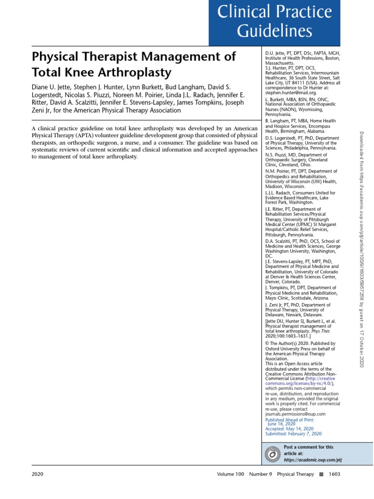 Physical Therapist Management of Total Knee Arthroplasty 2020 Volume
