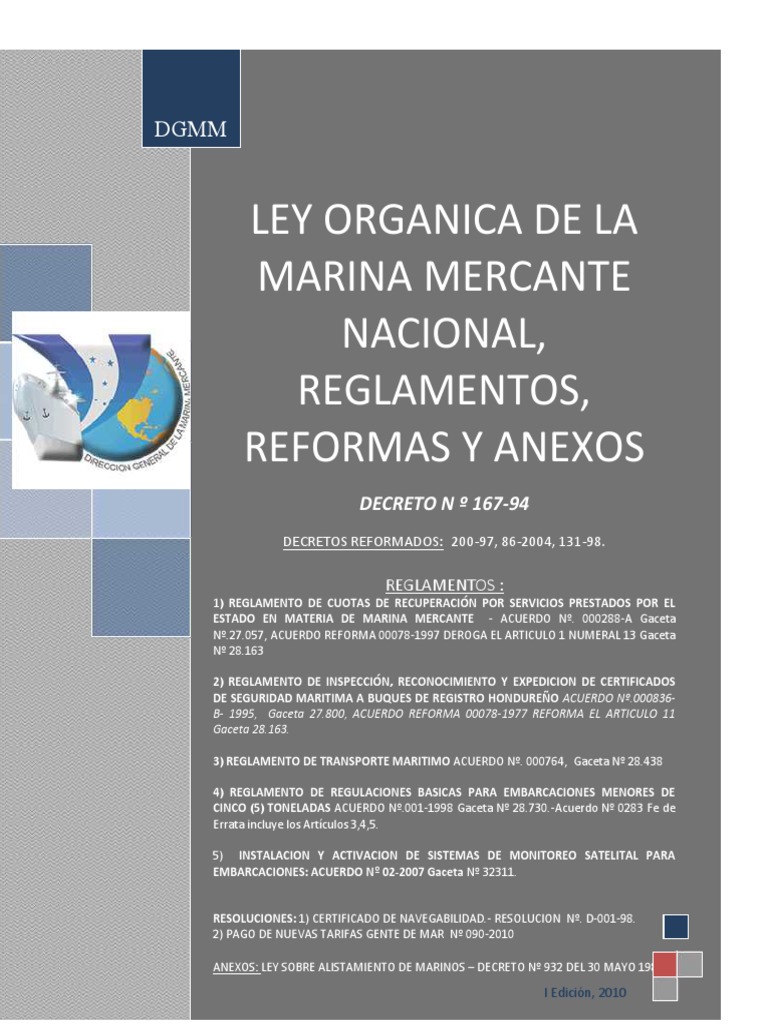 Ley Orgánica de la Marina Mercante | PDF | Buques | Honduras