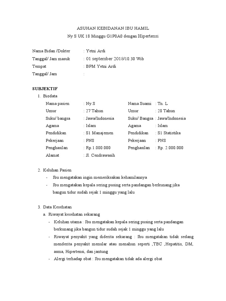Format Soap Ibu Hamil Dengan Hipertensi Pdf