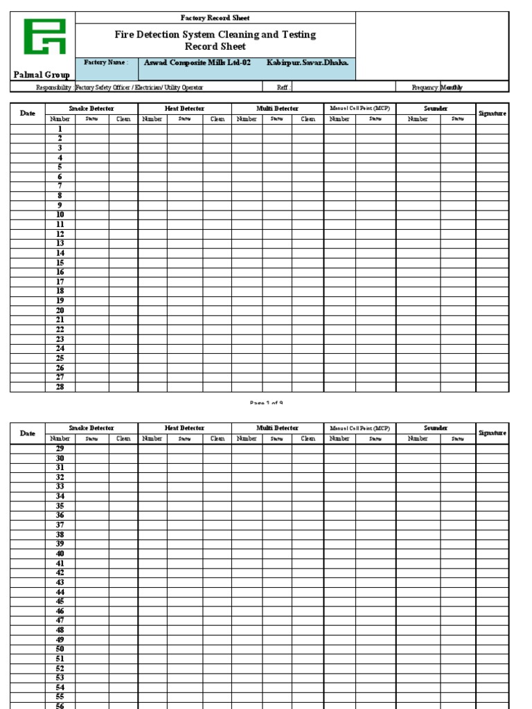 PG - F&S - FD001 (Fire Detector Testing and Record Sheet) | PDF ...