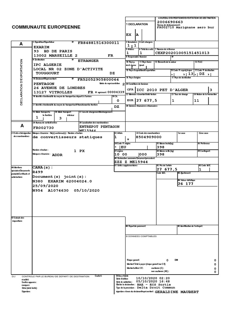 Document d'exportation EXA Douane | PDF | Transport | Service d'expédition