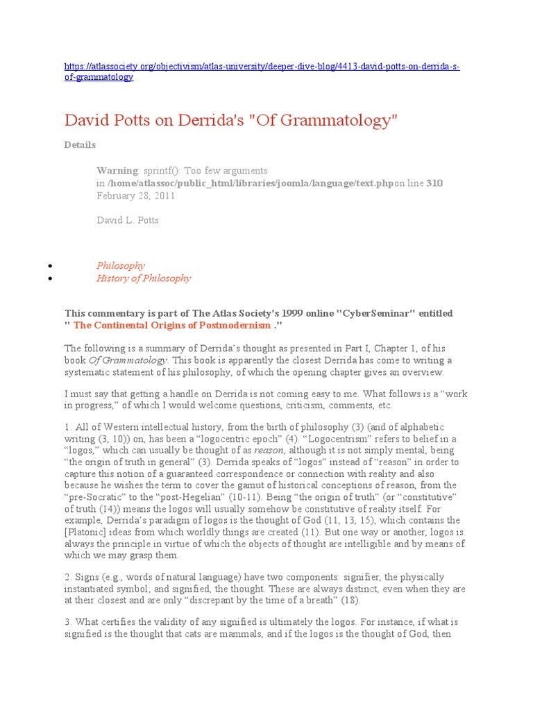 Notes highlighting Derrida's explanation of différance in Of Grammatology