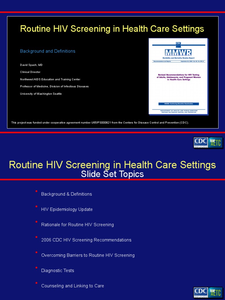 Routine HIV Screening in Health Care Settings: Background and ...