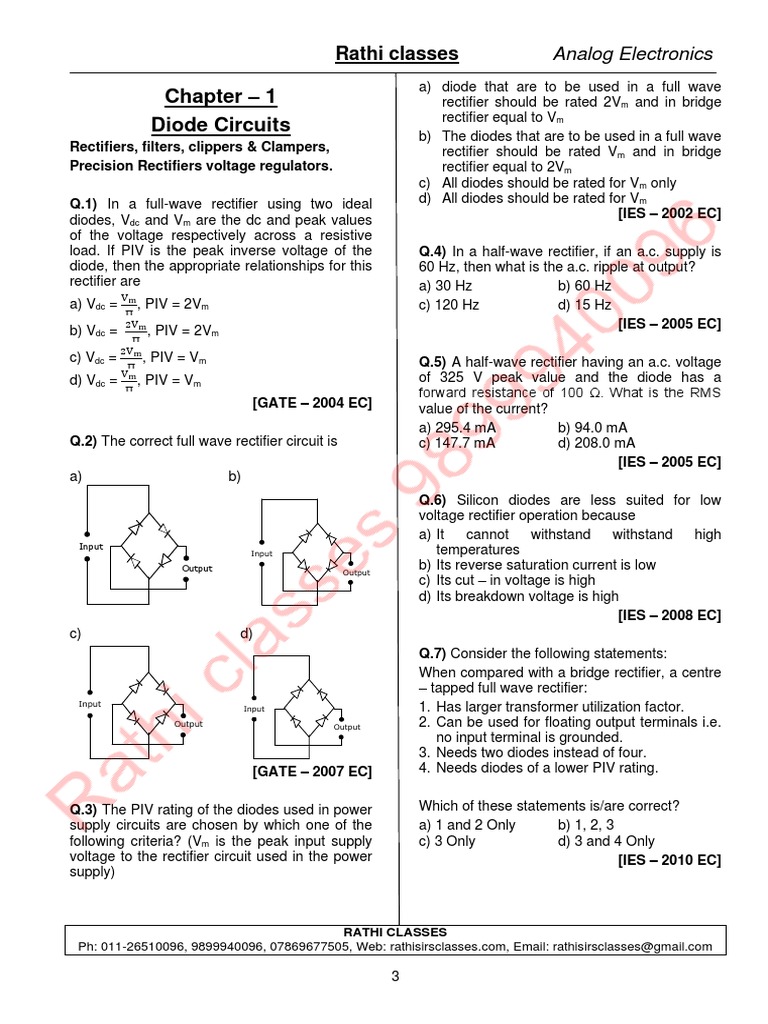 1 Diode Circuits Rathi Classes Rectifier Diode