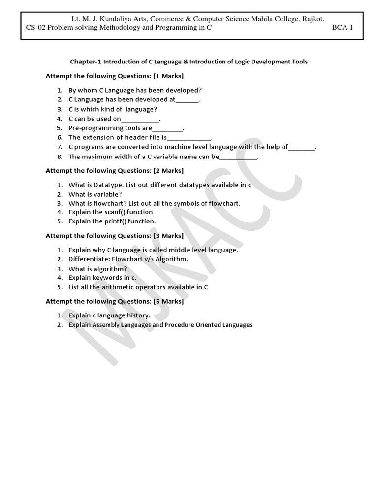C Language Basics and Questions | PDF
