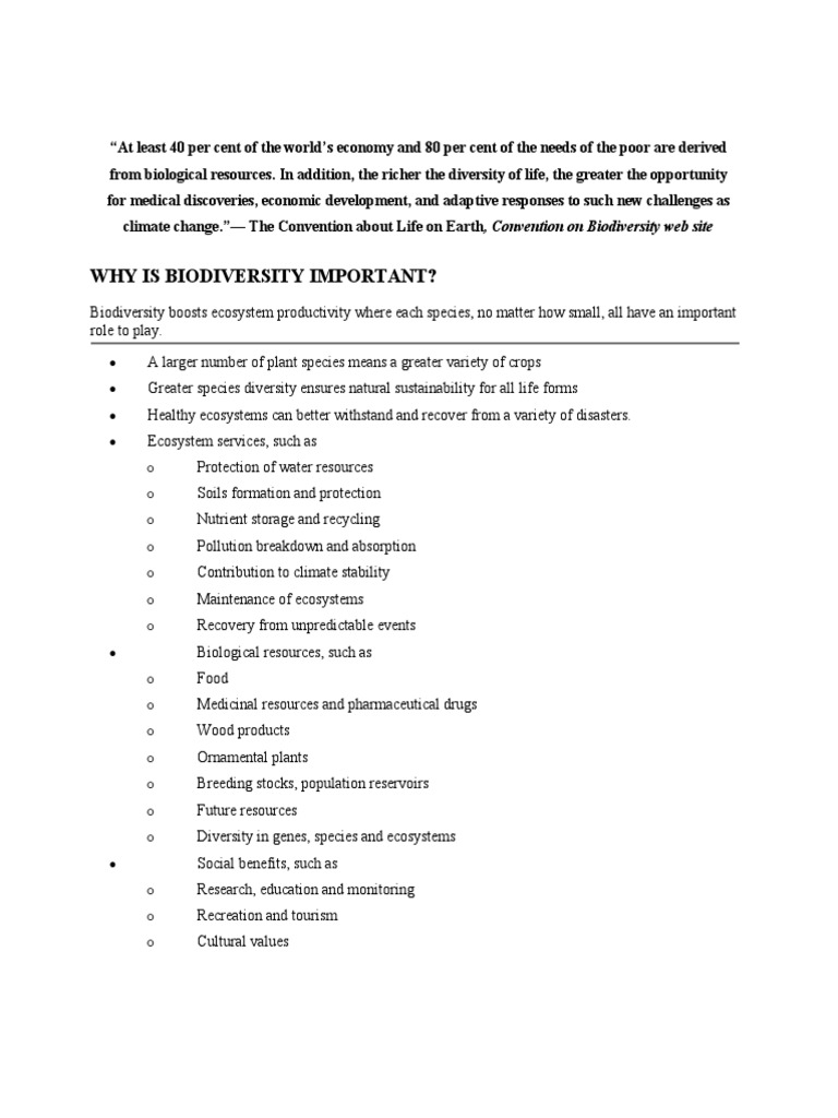 Importance of Biodiversity | PDF