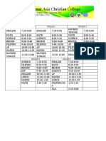 Southeast Asia Christian College Class Schedule