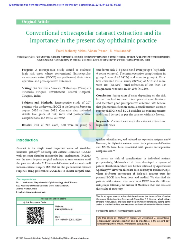 Conventional Extracapsular Cataract Extraction and Cirugia