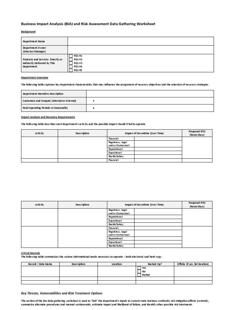 Business Impact Analysis (BIA) and Risk Assessment Data Gathering ...