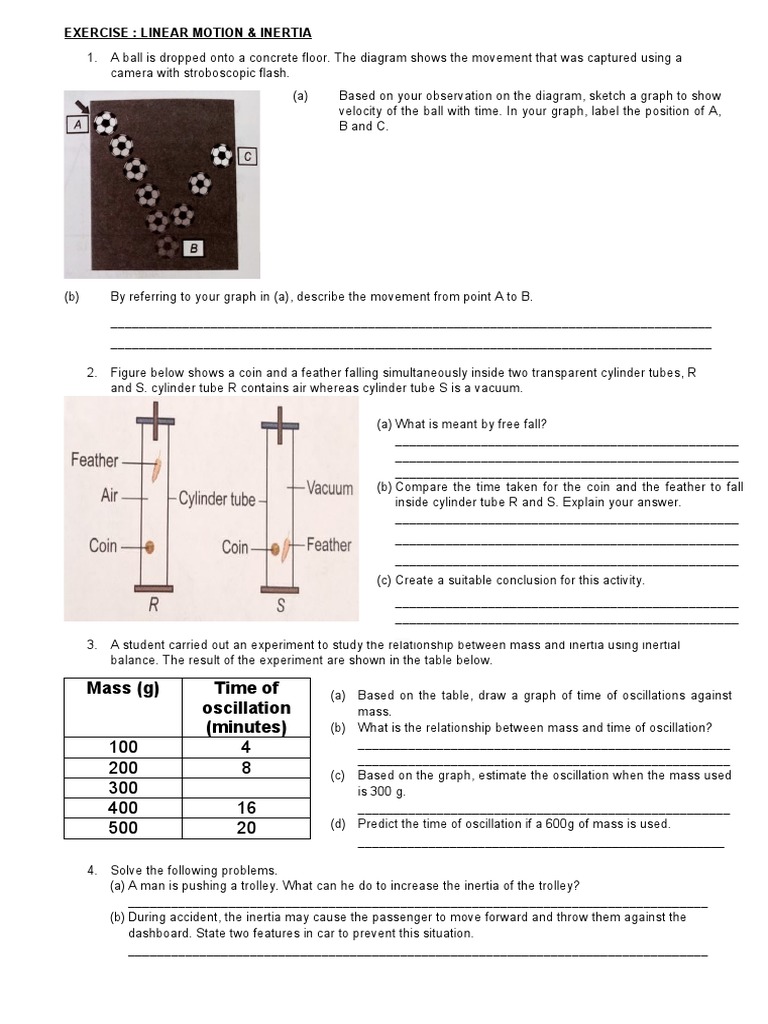 Mass (G) Time of Oscillation (Minutes) : Exercise: Linear Motion ...