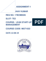 Assignment-1 Name-Rishav Kumar REG NO - 17BCM0026 Slot - Te2 Course - Lean Start-Up Management Course Code - Mgt1022