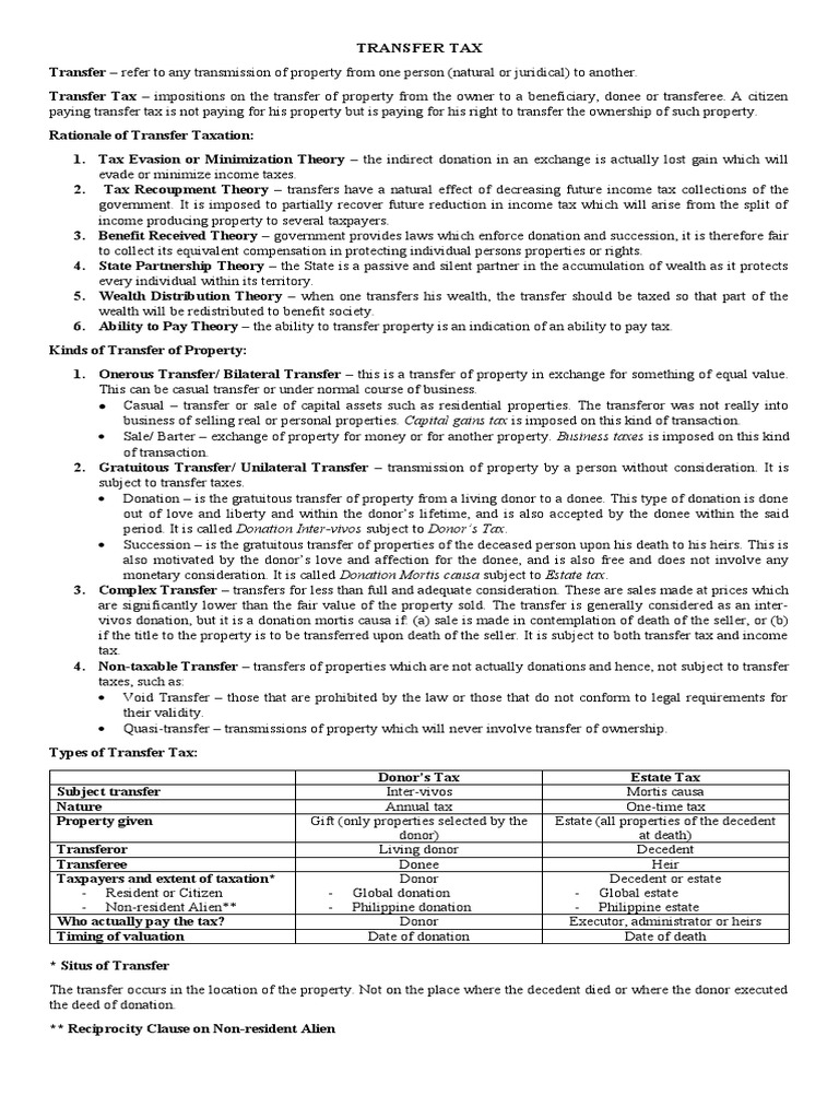 Overview of Transfer Taxes in the Philippines | PDF | Estate Tax In The ...