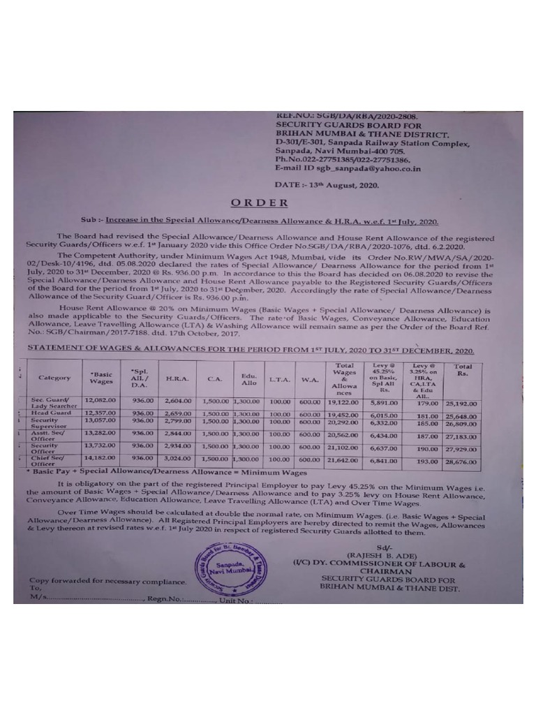 The Maharashtra (Mumbai and Thane) Security Guard Board Minimum Wages