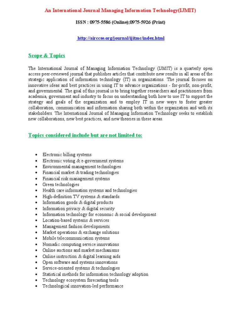 An International Journal Managing Information Technology (IJMIT) | PDF ...