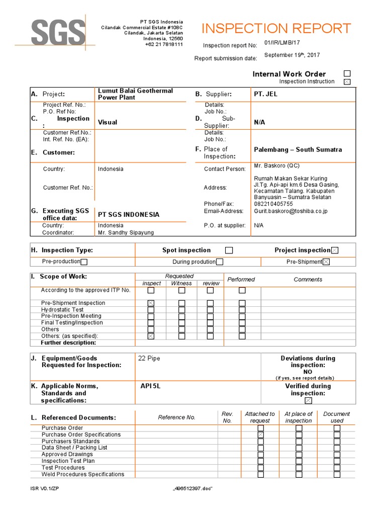 Inspection Report - JEL | PDF | Government | Business