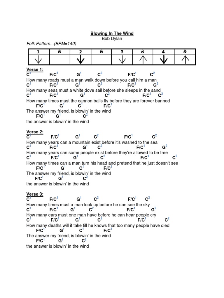Blowing in The Wind Chord Chart PDF