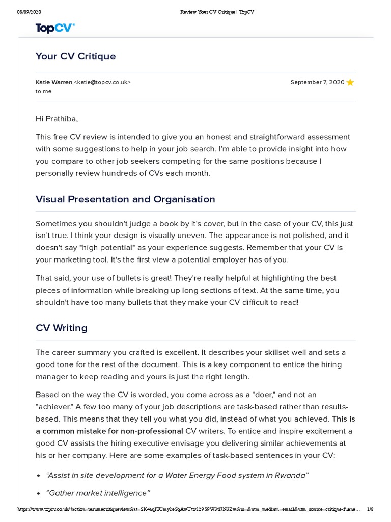 Review Your CV Critique - TopCV PDF | PDF | Résumé | Communication
