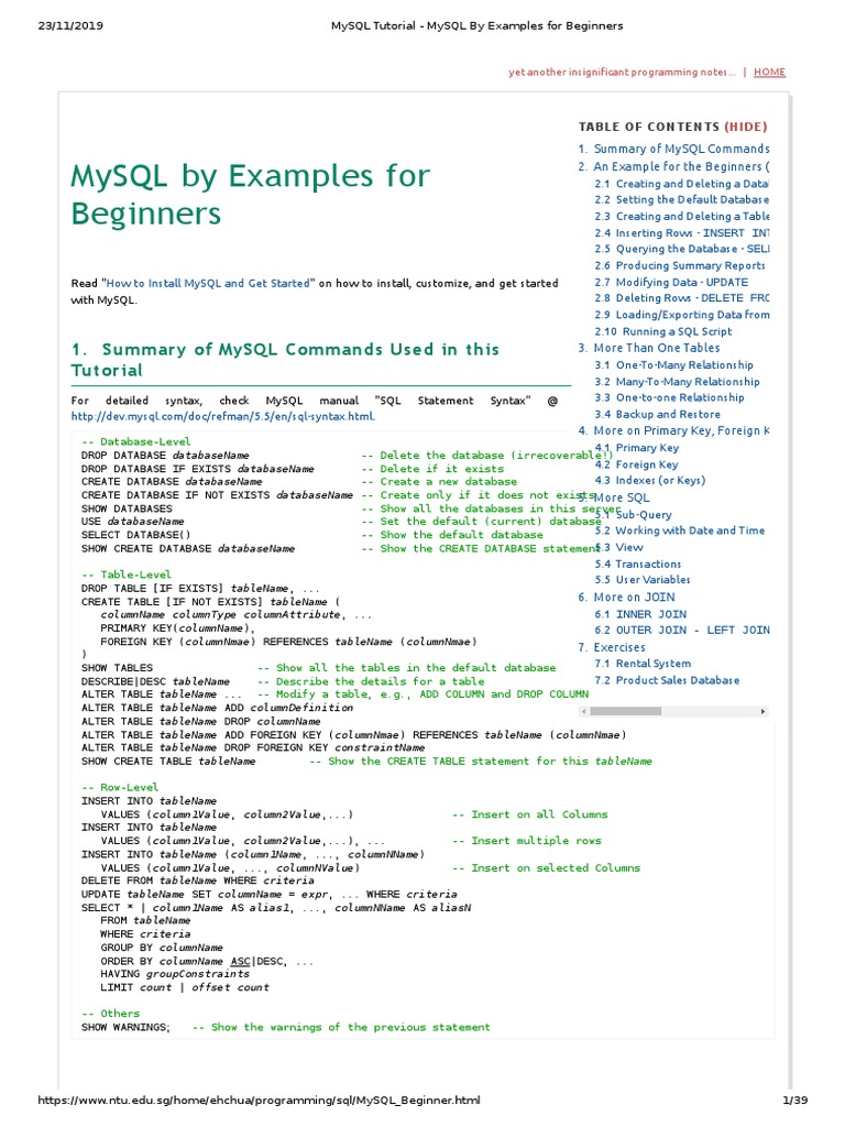 MySQL Tutorial - MySQL by Examples For Beginners | PDF | Databases ...