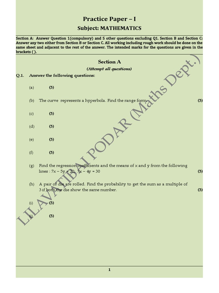 Mathematics Practice Paper I | PDF | Fertilizer | Teaching Mathematics