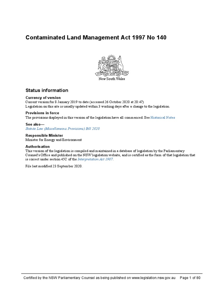 NSW Legislation Contaminated Land Management Act 1997 No 140 Whole