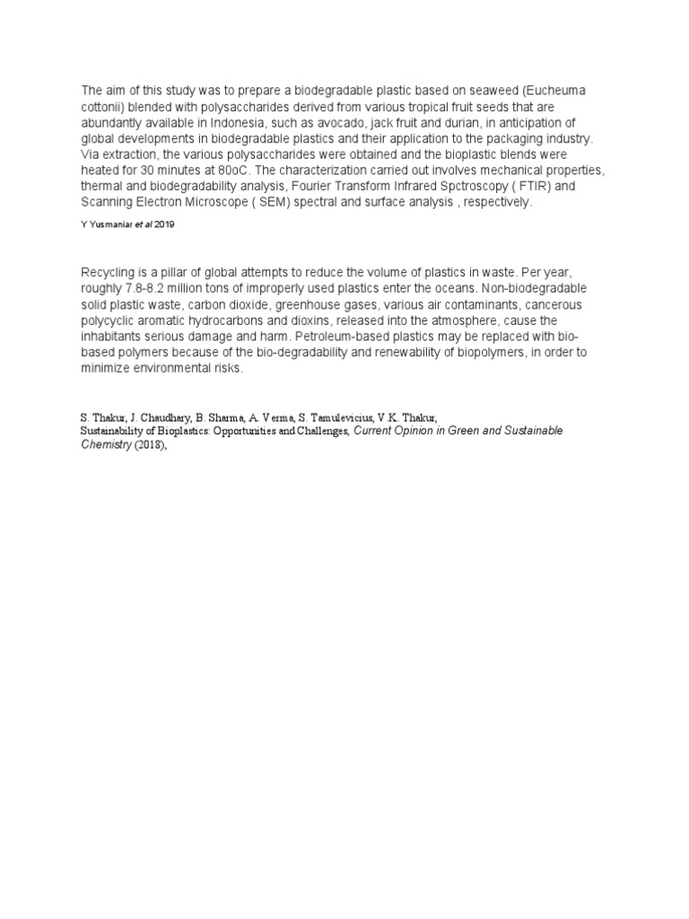 Biodegradable Plastics from Seaweed and Fruit Seeds | PDF | Home ...