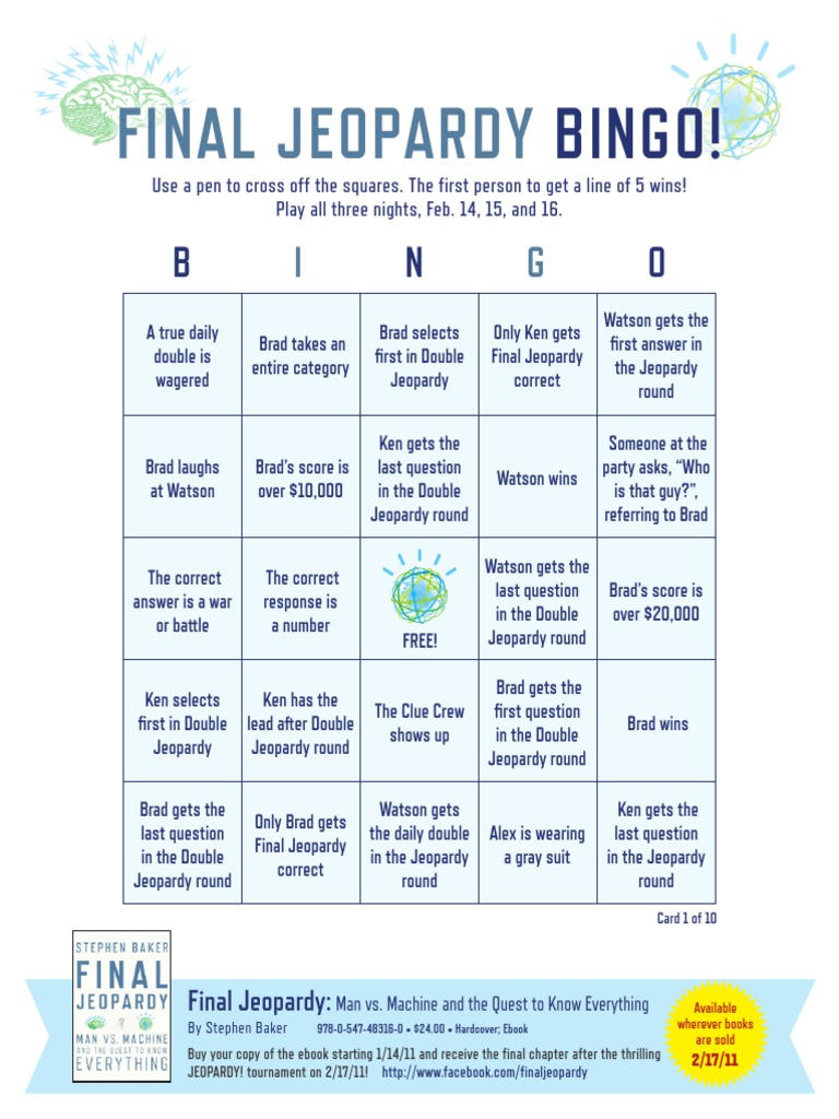 Final Jeopardy Party Kit Bingo Cards Watson Leisure