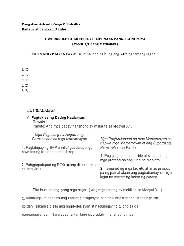ESP - Worksheet #5 | PDF