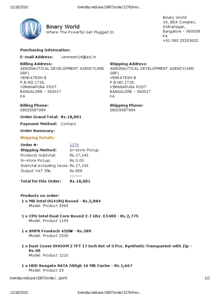 Bwindia Order | PDF | Computer Hardware | Computer Architecture