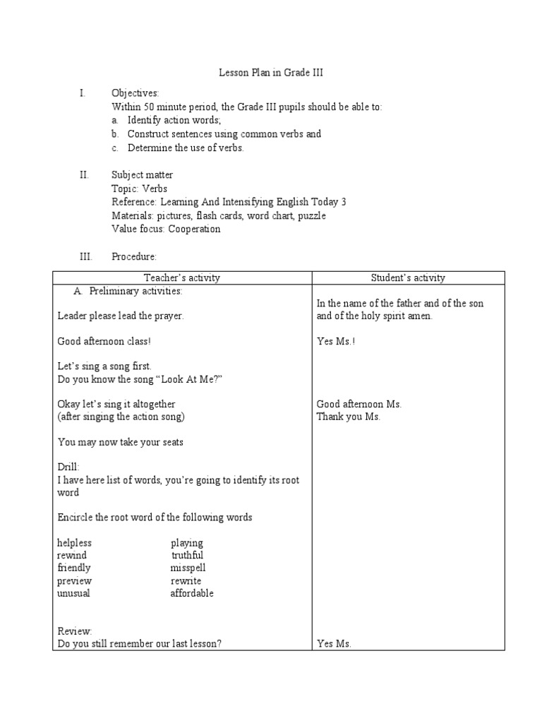Lesson Plan in Grade III | PDF | Semiotics
