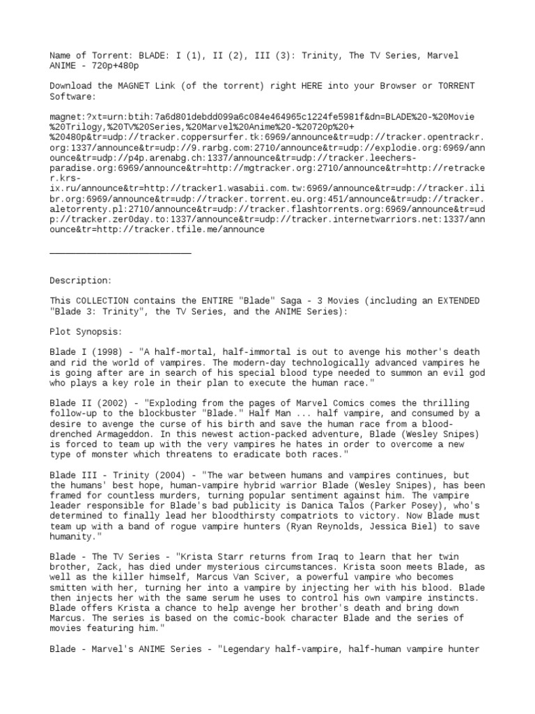 BLADE Movie Trilogy, The Series, Marvel Anime 720p + 480p PDF