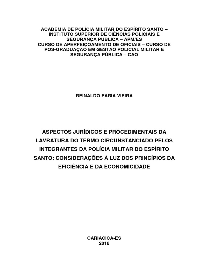 Monografia Sobre o Termo Circunstanciado PDF Polícia Serviços públicos